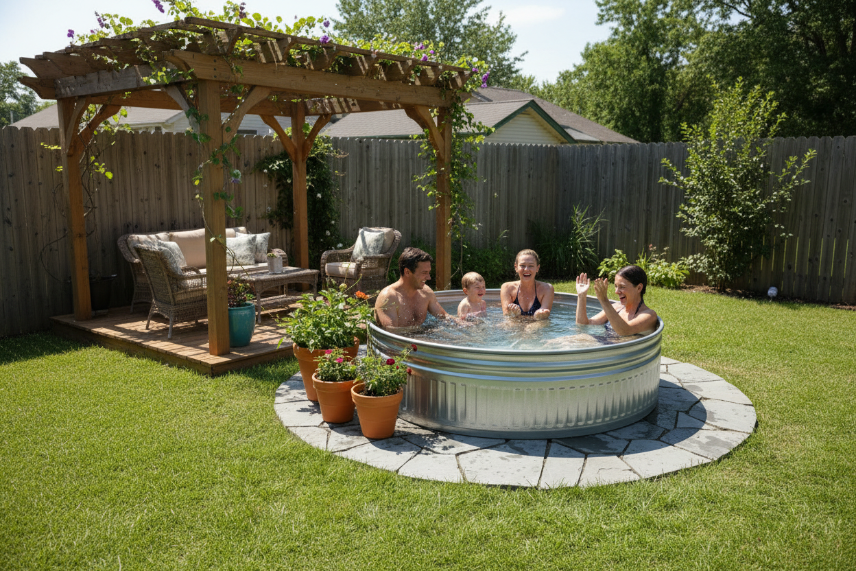 700 gal. Galvanized Round Stock Tank, 8 ft. W x 2 ft. H x 8 ft. L (96 in. L x 96 in. W x 24 in. H)